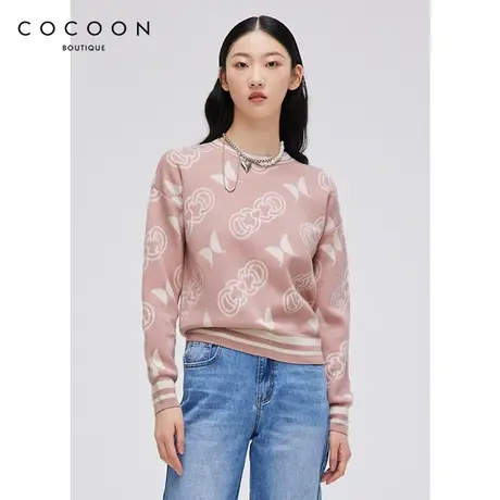 COCOON商场同款时尚上衣2023春新款女优雅温柔风圆领套头毛针织衫商品大图