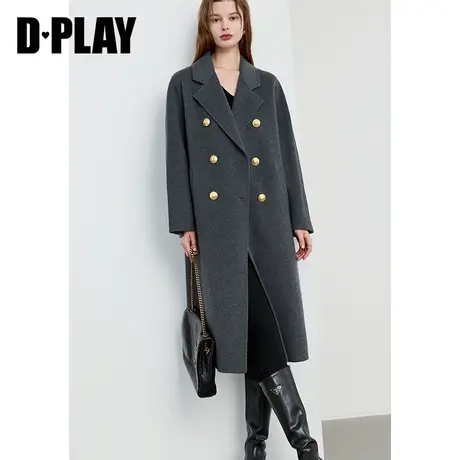 DPLAY【15%羊绒大衣】灰色双面羊绒大衣女长款毛呢外套呢子大衣商品大图