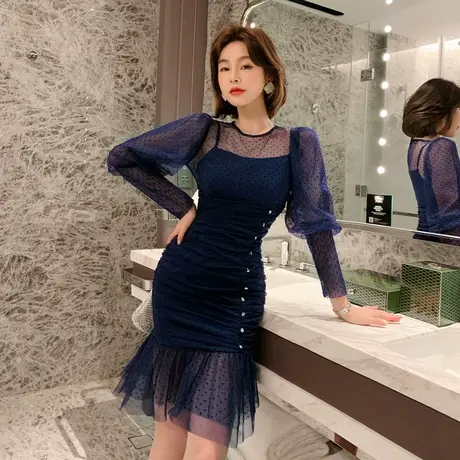 晚礼服气场女王平时穿宴会法式显瘦性感网纱小洋装气质名媛连衣裙商品大图