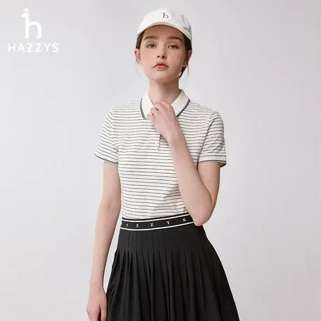 【舒适条纹】Hazzys哈吉斯奥莱24夏新款polo衫休闲运动短袖t恤女商品大图