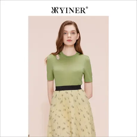 【醋酸系列】YINER音儿专选女装夏季法式优雅钉珠针织衫套头商品大图