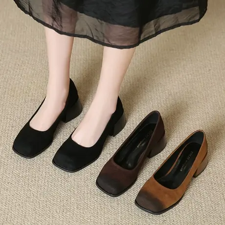 法式复古高跟鞋方头单鞋女鞋子2024新款春秋冬季气质晚风玛丽珍鞋图片