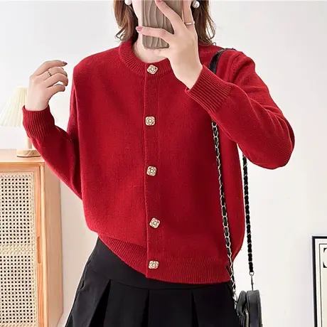 2024春装新款本命年红色毛衣女2025冬季针织开衫外套女秋冬内搭女图片