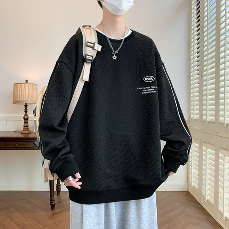 长袖男t恤春季新款美式宽松圆领卫衣男生穿搭青少年休闲帅气衣服商品大图