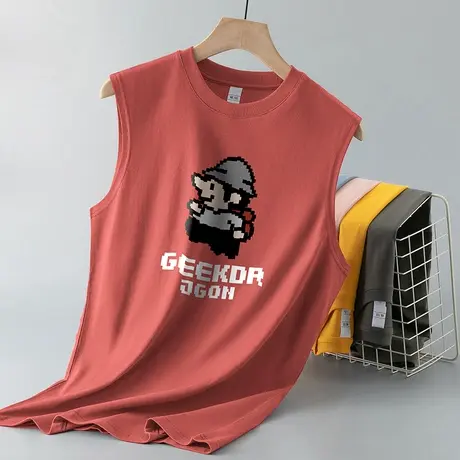 2024新款纯棉背心男潮健身运动坎肩像素印花无袖t恤夏季跨栏篮球图片