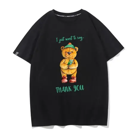 夏季宽松小熊卡通短袖t恤女谢谢你情侣装纯棉衣服半袖打底衫上衣图片