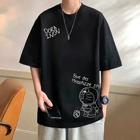 短袖T恤男2024新款重磅纯棉简约卡通圆领体恤oversize潮牌打底衫商品大图