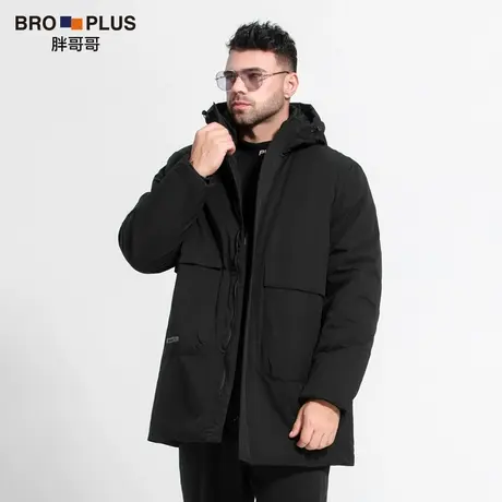 胖哥哥冬季大码中长款外套男宽松简约厚款男士连帽棉服加肥加大潮商品大图