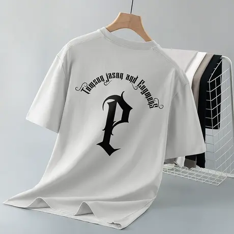 250g重磅纯棉短袖t恤男潮牌字母印花圆领上衣服夏季半袖全棉体恤商品大图