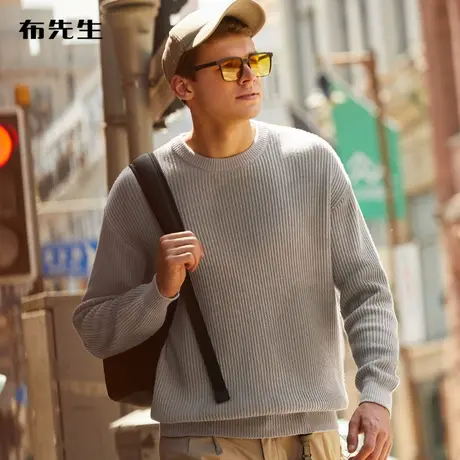 MrBu布先生撞色长袖针织衫男 秋冬厚款圆领针织线衣内搭衫KT01372商品大图