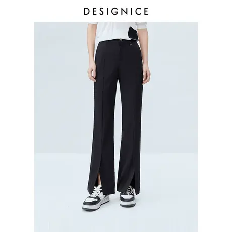 商场同款迪赛尼斯2023年夏季新款高腰纯色气质开叉显高休闲裤女士商品大图