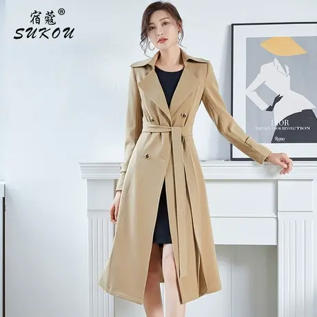 卡其色小个子风衣女春秋2023新款今年气质流行简约双排扣外套百搭商品大图