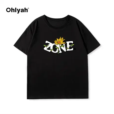Ohlyah美式夏季重磅纯棉花卉短袖T恤男女款潮牌ins无性别国潮半袖商品大图
