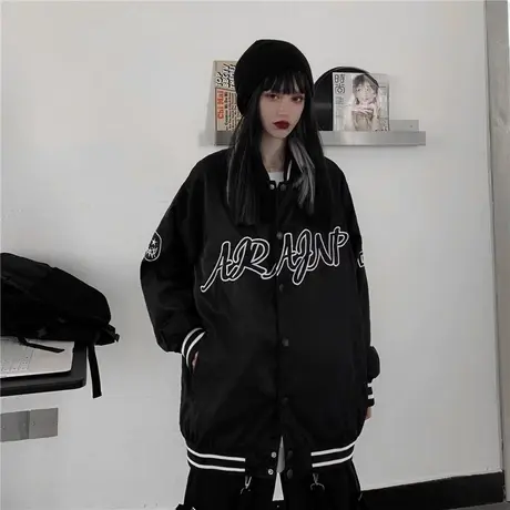 外套女ins潮春秋2021新款韩版宽松学生原宿风复古港味夹克棒球服商品大图