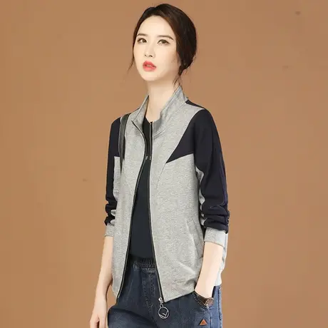 韩潮袭人立领宽松休闲拼接短外套女2023秋新款撞色长袖夹克棒球服商品大图