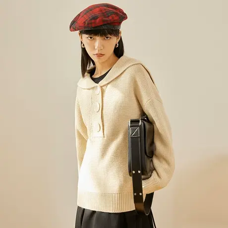 omont蛋挞家 复古海军领毛衣针织衫女秋季新款宽松设计感套头上衣图片