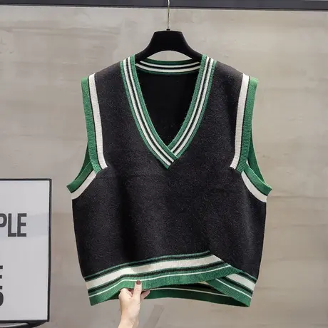 设计师款v领细针织马甲背心女2023秋装新款宽松马夹外穿毛衣坎肩商品大图