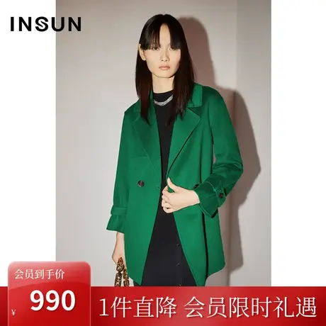 [美丽诺]恩裳COVER冬2022果绿落肩直身高支羊毛大衣毛呢外套商品大图