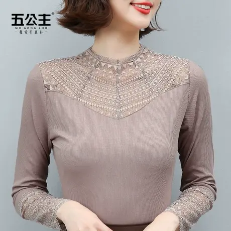 五公主半高领蕾丝打底衫秋冬新款妈妈女装时尚洋气小衫内搭上衣薄商品大图