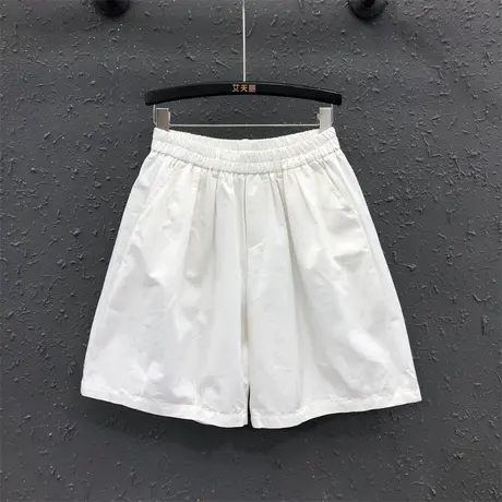 港味23夏季新款松紧腰设计感宽松显瘦阔腿裤女简约休闲百搭五分裤商品大图