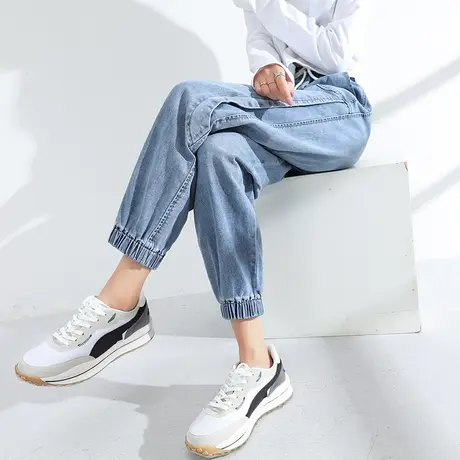 牛仔工装裤女显瘦高腰春秋2023年新款小个子束脚哈伦ins潮老爹裤图片