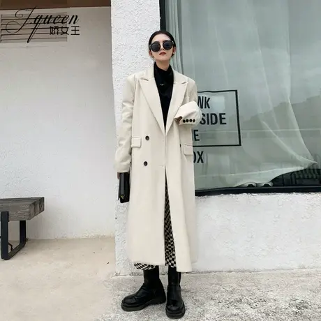 灯芯绒西装外套女秋冬加厚新款复古高级感宽松休闲洋气中长款大衣图片