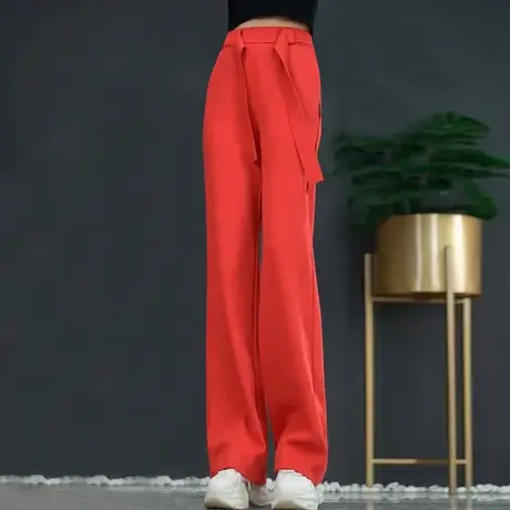 小众腰带设计感高腰阔腿裤女2023新款窄版宽松休闲垂感显瘦直筒裤商品大图