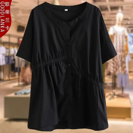 中年四五十岁胖妈妈夏季短袖衬衫时尚小衫加肥加大码女装显瘦上衣商品大图