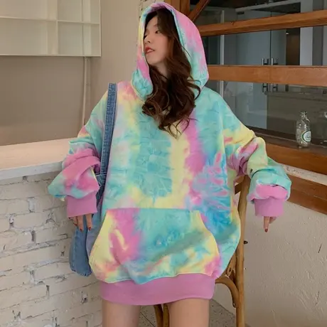 waitmore扎染卫衣女2020秋冬宽松韩版bf慵懒风加绒加厚外套潮ins商品大图