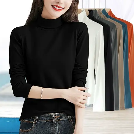 黑色高领打底衫女中年妈妈春秋季基础款内搭外穿纯色修身长袖秋衣商品大图