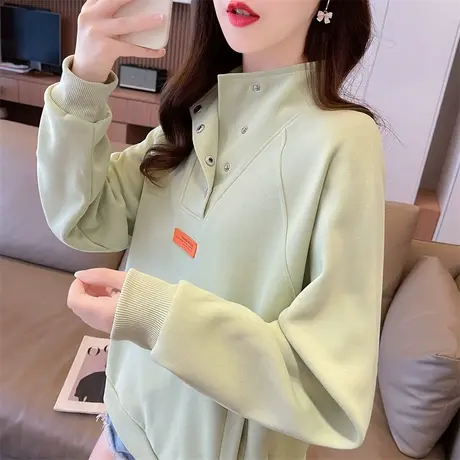 早秋装半高领卫衣女春秋季韩版宽松大码薄款百搭小个子上衣服外套图片