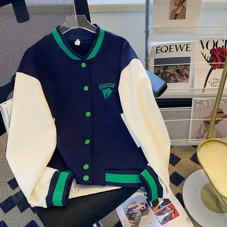 美式复古设计感棒球服外套女春秋季薄款2023新款宽松夹克早秋上衣图片