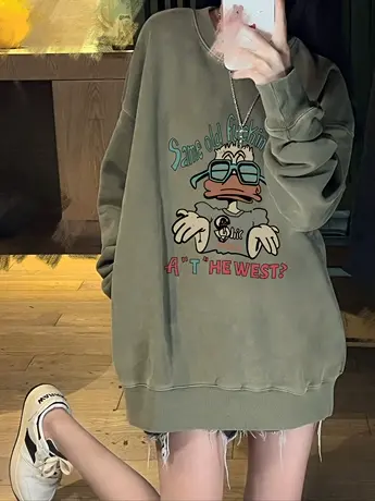 圆领卫衣女秋冬2023新款美式复古宽松慵懒风高级感小个子长袖上衣图片