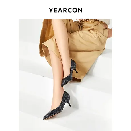 意尔康2023新款真皮蛇皮高跟鞋女细跟尖头百搭性感法式少女小单鞋商品大图