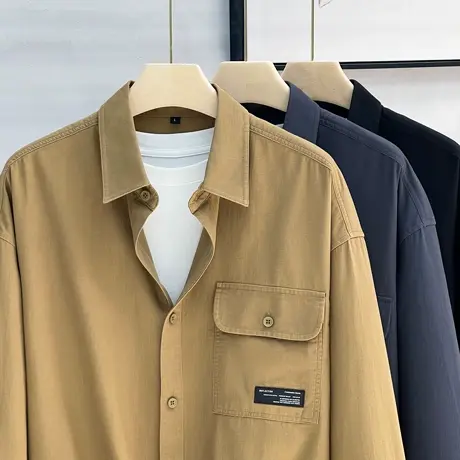 2023春秋季新款日系衬衫男纯棉宽松潮流百搭工装休闲衬衣外套商品大图