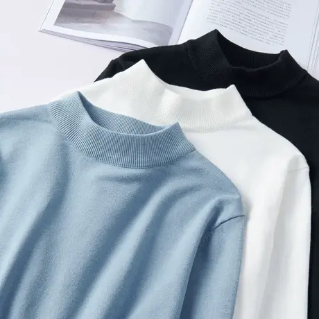 半高领毛衣男秋冬款加绒加厚中领打底衫男内搭针织衫男士保暖上衣商品大图