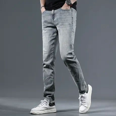 高端牛仔裤男2023夏季新款男士复古修身直筒弹力休闲潮流薄款长裤图片