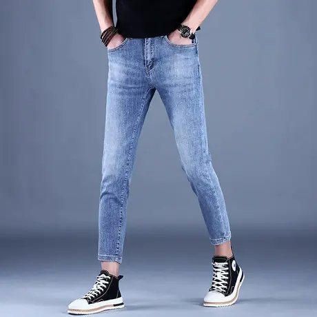 男士九分牛仔裤男潮牌2023新款夏季男款9分休闲修身小脚裤子弹力商品大图