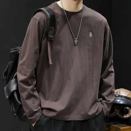 秋季长袖t恤男纯棉潮牌大码2023新款男士内搭打底重磅潮流春秋款商品大图