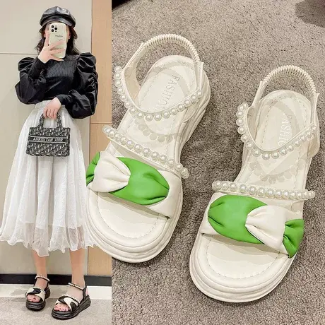 厚底凉鞋女仙女风夏季新款拼色学生百搭外穿凉拖鞋平底罗马时装商品大图