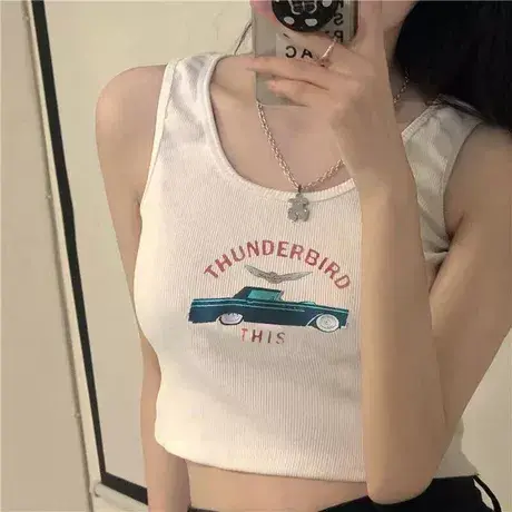 法式圆领纯色吊带背心女设计感小众夏季外穿运动美背显瘦辣妹上衣商品大图