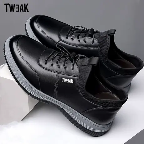 TWEAK2023新款皮面休闲运动鞋男鞋韩版百搭真皮松紧带商务皮鞋图片