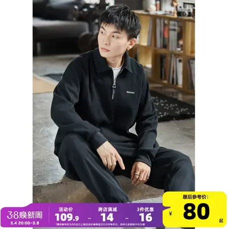 唐狮2022年秋季新款休闲运动套装男长袖圆领卫衣华夫格衣服一套装商品大图