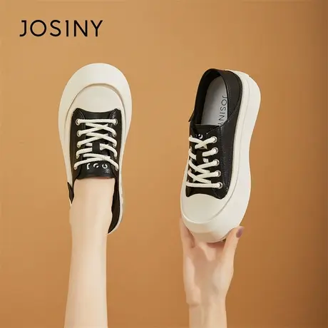 Josiny/卓诗尼厚底黑白鞋女2024春季新款运动休闲鞋一脚蹬帆布鞋商品大图