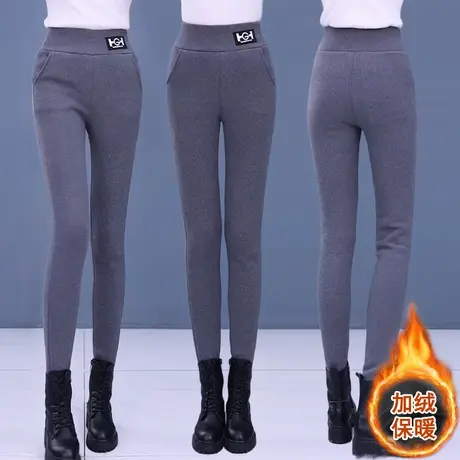 打底裤女冬季加绒加厚外穿大码显瘦弹力芭比裤高腰黑色收腹保暖裤商品大图