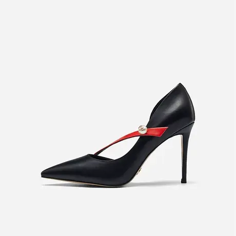 Nine West/玖熙2023年春季尖头侧空仙女风细跟超高跟鞋撞色女单鞋商品大图
