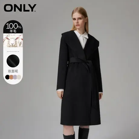 ONLY2023冬季新款双面呢大翻领绵羊毛中长款毛呢大衣女*12336U001图片