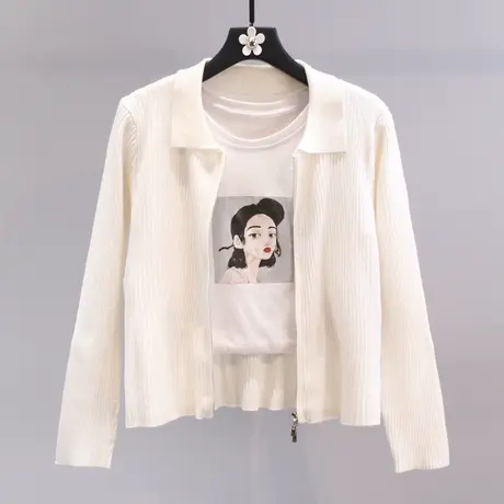 polo领拉链短款毛衣外套女秋冬2023年新款设计感修身长袖针织开衫商品大图