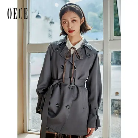 【买1送1】Oece英伦风衣外套春秋新款女设计感大衣双排扣春秋外套图片