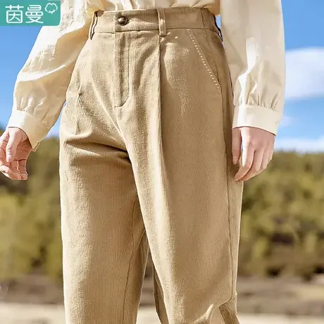 茵曼灯芯绒长裤女士春秋季2023新款卡其色高腰直筒裤休闲裤子条绒图片
